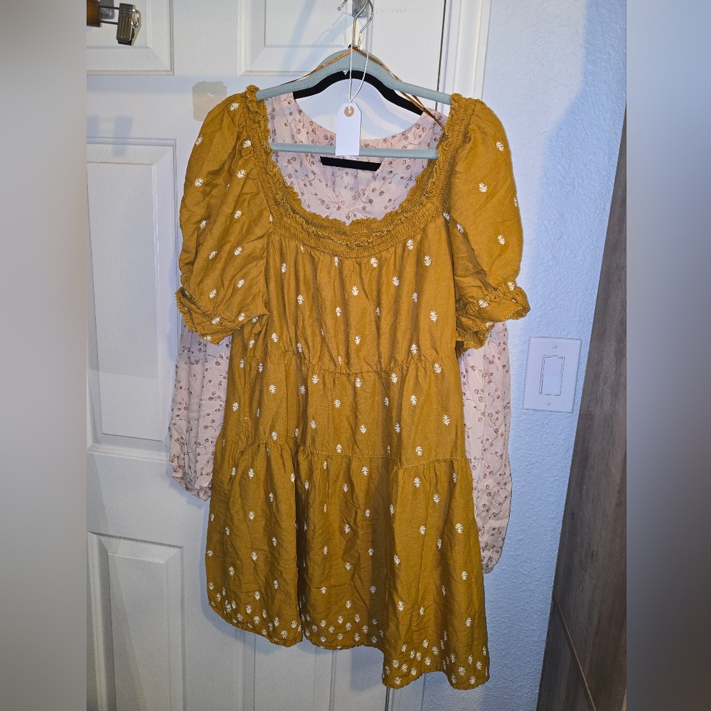 Old Navy Yellow Dress with White Embroidered Flowers